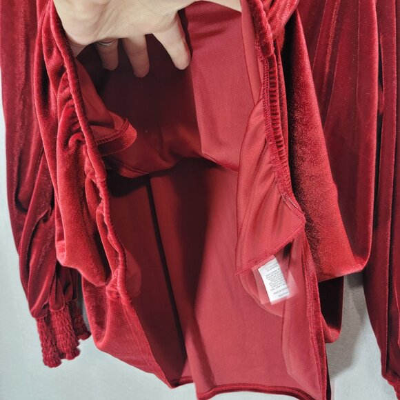 Red Velvet Wrap Blouse Womens 3X Boho Velour Long Sleeve Vampire Gothic Holiday - Picture 4 of 13